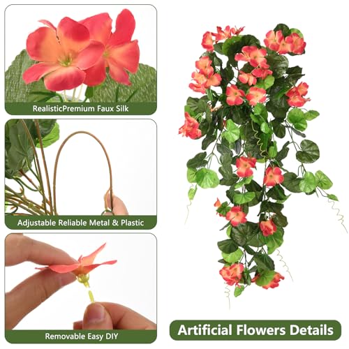 INQCMY Artificial Hanging Flowers Fake Plants for Outdoor Spring Decoration, 2Pcs Realistic Faux Flowers Silk Begonia UV Resistant No Fade for Home Garden Porch Patio Yard Basket(Orange) - color: Orange