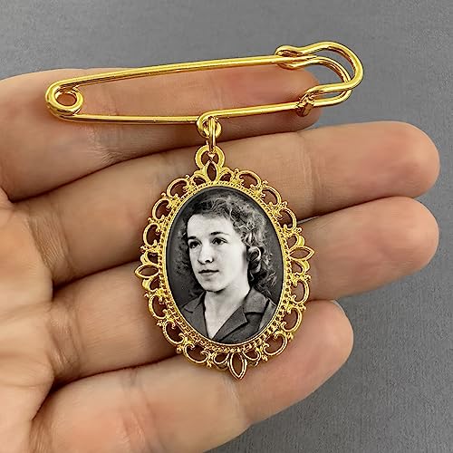Gold Wedding Bouquet Photo Charm Pin for Bridal Bouquet or Boutonniere Memorial for Mother Father of The Bride or Groom Wedding Accessory