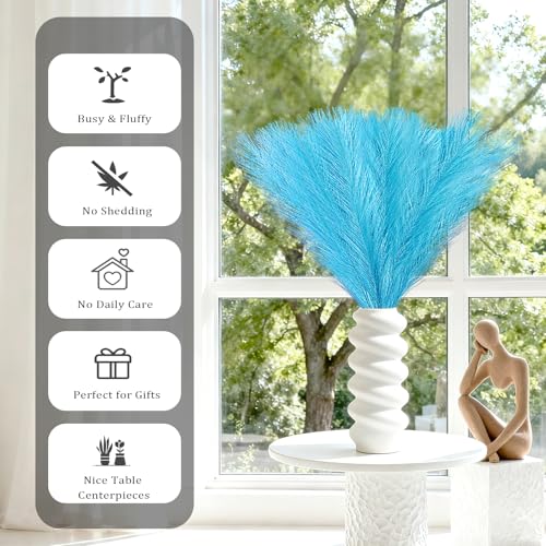 obbsie 50pcs Faux Pampas Grass, 21.6" Short Artificial Pompous Grass Branches for Vase Filler Home Table Centerpieces Wedding Decor (Sky Blue) - color: Sky Blue, size: 50 PCS