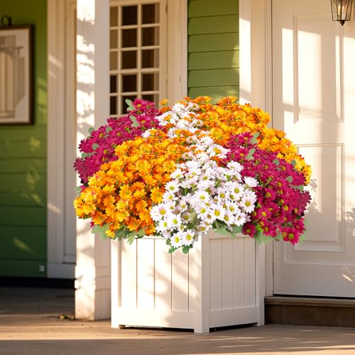 12 Bundles Artificial Daisies Flowers Outdoor Fake Plants White Gerber Daisy Fake Foliage Greenery Faux Plants for Graves Hanging Outside Planter Window Box Wedding Decoration - color: Rose Red