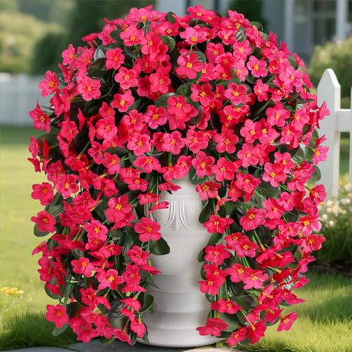 Artificial Flowers for Outdoor Decoration, 2 PCS Fake Silk Hotpink Daisy, Long VinesOrchid, UV Resistant Faux Flower Realistic for Home Porch Patio Balcony Window Planter Pot - color: Hotpink