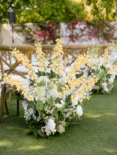8PCS Delphinium Artificial Flowers Champagne Silk Faux Flowers 33.5'' Long Stem Fake Larkspur Flowers for Tall Vase Home Wedding Garden Table Decor(Champagne) - color: Champagne
