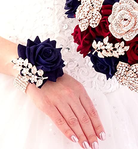 YIFUwedding Bride Water Drop Wine red Bouquet Navy Blue Wedding Bouquet Luxury Jewelry Proposal Bridesmaid Bouquet Groom Corsage Bride Wrist Flower Wedding Decoration (Navy Blue Bridal Wrist Flower) - color: Navy Blue Bridal Wrist Flower