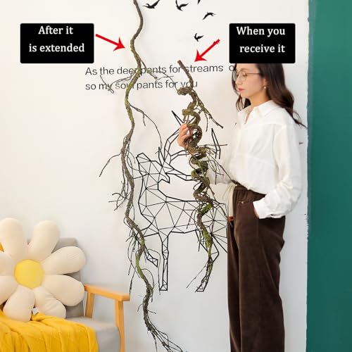 180cm/70.86in Bendable Artificial Tree Branches Vines Greenery Garland Fake Plants Twigs Wall Hanging Moss Room for Outdoor Wedding Archway Patio Jungle Theme Porch Mantel Halloween Decoration