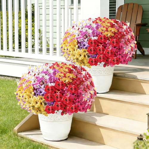Powbrace 22 Pack Artificial Flowers for Outdoor Indoor Fake Plants, Faux Silk Flowers for Outdoors Outside Front Porch Hanging Planter Window Box Garden Spring Decoration(Multi-Colour) - color: Multi-colour, size: 22 Bundles