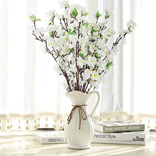 10PCS Artificial Cherry Blossom Branches Silk Spring Peach Blossom Fake Flowers Arrangements for Home Wedding Decoration (White) - color: White
