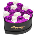 ADDWel Preserved Roses Bouquet for Her Anniversary, Birthday Flower Gifts for Women, 16-Pieces Eternal Roses with Natural Fragrance in Heart-Shape Box for Wife Girlfriend Mom - color: Purple & White - 16 Roses