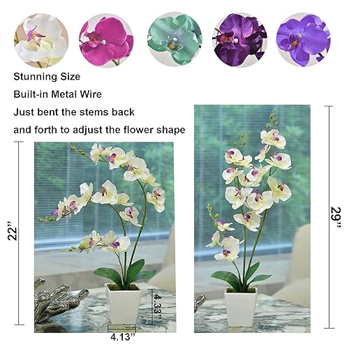 Faux Orchid in Vase Tall Artificial Orchid in Ceramic Vase Tall Silk Orchids with Stems Real Look Potted Fake Phalaenopsis Arrangement Centerpiece Table Decorations for Home Decor Indoor, White - color: Y-white