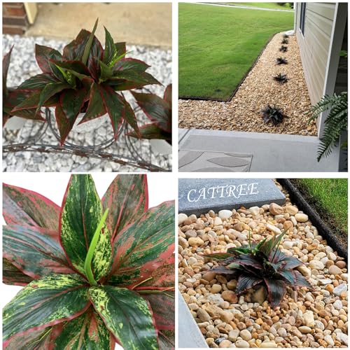CATTREE Artificial Outdoor Plants, Fake Agave Shrubs Faux Grass Plastic Leaves Greenery Bushes Plant for Home Decor Garden Wedding Party Decorations Indoor Yard UV Resistant Planter Filler Red 4 Pack - color: Agave Grass - Red 4 Pcs
