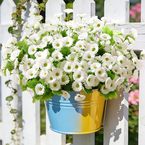 Waipfaru Artificial Flowers for Outdoors Faux Plants, UV Resistant Artificial Outdoor Flowers, White Silk Daisy Realistic Fake Mums Flower for Front Porch Spring Home Planter Patio Decor, 6 Bundles - color: White, size: 6 PCS
