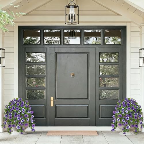 Artificial Morning Glory Flowers with Hanging Basket - Faux Morning Glory Vines UV Resistant Plastic Fake Flowers with Basket Plants for Home Porch Patio Balcony Garden Yard Spring Decor Purple - color: Purple, size: 23.6"