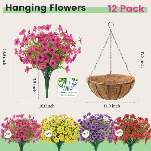 Der Rose 2 Pack Artificial Hanging Flowers Basket for Outdoors Fake Hanging Plants Spring Summer Decoration UV Resistant for Garden Front Porch Patio Balcony Decor - color: Multi-color-b