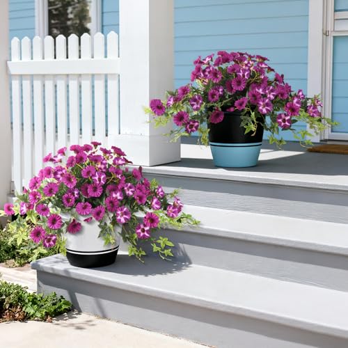Artificial Fake Flowers Hanging Plants for Outdoor Spring Summer Decoration, 2Pcs Faux Petunias Realistic Silk Flower UV Resistant No Fade for Home Outside Garden Balcony Yard Porch Indoor (Fuchsia) - color: Fuchsia
