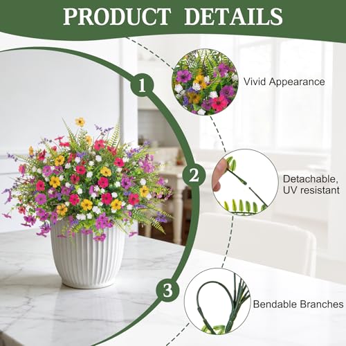 ADXORA Artificial Fake Flowers for Outdoor Decoration 12 PCS Faux Silk Daisy Flowers for Outdoor Planters Fern Boxwood Monkey Grass UV Resistant for Outside Home Porch Patio Planter Decor - color: Set1-mix Flowers+boxwood White+lavender+ferns