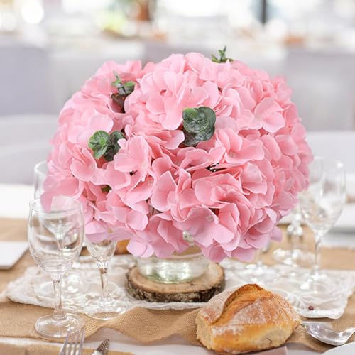 AVIVIHO 65pcs Fake Flowers Pink Hydrangea Artificial Flowers Bulk (Not Squished, No Steaming Need) Silk Flowers with Stems for Wedding Decor,Home,Baby Shower,Table Centerpieces Decoration - color: Pink, size: Medium