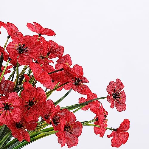 AGIRL 24 Bundles Artificial Flowers for Outdoor,No Fade Fake Plastic Flowers Faux Plants for Decoration Hanging Planters Indoor Outside Garden Porch Window Box Home Wedding Farmhouse - color: Red, size: 24