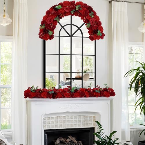 Artificial Flowers Arch - 6Pack Red Faux Floral Swags Rose Silk Peony Realistic Arch Plastic Arrangement for Christmas, Romantic Wedding Wall, Reception Ceremony Welcome Sign Decoration - color: Dark Red-6pcs