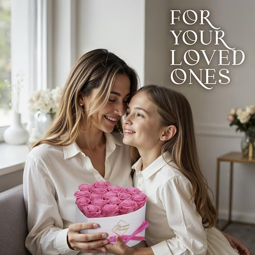 GLAMOUR BOUTIQUE Preserved Roses in a Box - Gifts for Her, Wife & Mom, Rose Flowers Forever Decor for Birthday Gift, Get Well Flower Bouquet Cased in White Box with Cover - Pink - 16 (Color-Treated) - color: Pink, size: 16 Roses Heart Box