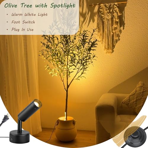 Bellacat 6ft Faux Olive Tree with Warm White Spotlight & Real Wood Trunk, 72in Artificial Olive Tree with Lifelike Fruits & Leaves, Fake Olive Tree Indoor for Living Room Bedroom Office Decor - color: With Warm White Spotlight, size: 6ft
