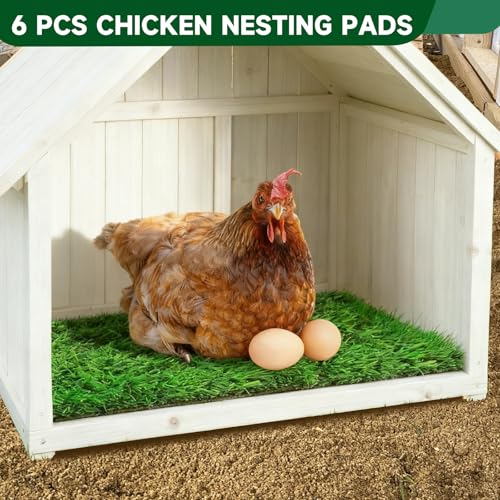 DRQ Chicken Nesting Pads, Washable Artificial Grass Nesting Pads for Chicken Coop, Soft Nesting Box Pads for Chickens & Nesting Boxes, 12"×12" (GreenGreen, 6pack)