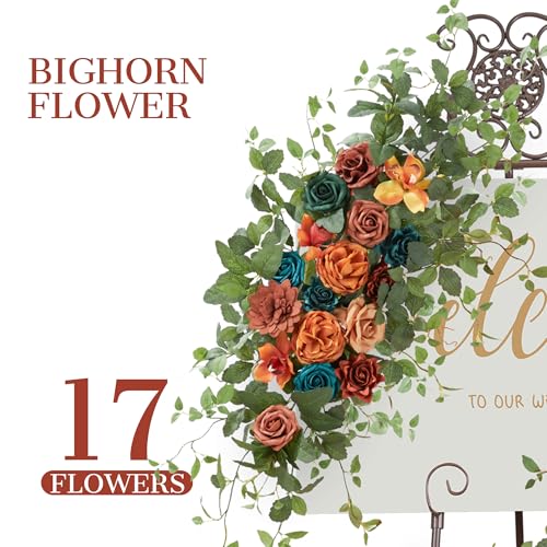 Ting's time Wedding Arch Flower Pack of 2 Artificial Silk Large Flower Swag Wedding Arches for Ceremony Reception Backdrop Floral Decor for Fall Wedding Party Ceremony（Teal& Orange） - color: Teal& Orange