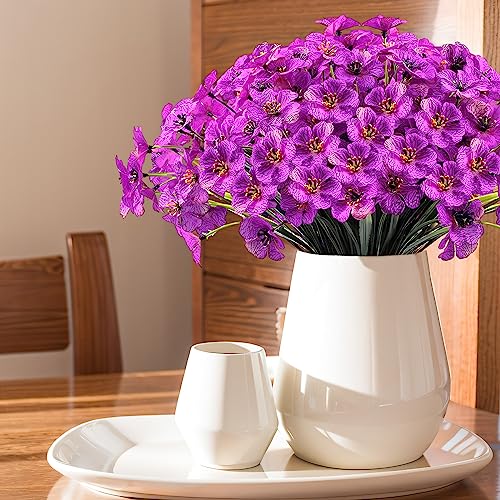 Kinisty 20 Bundles Outdoor Artificial Flowers UV Resistant with Purple Faux Silk Flowers and No Fade Fake Plastic Plants for Spring Summer Outside Planters Porch Window Box Garden Decor - color: Violet