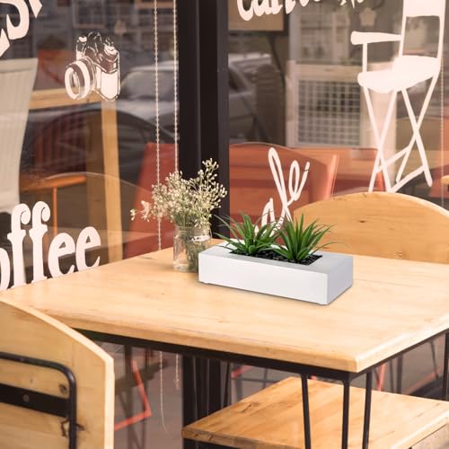 MyGift 10 Inch Artificial Grass Fake Plants in White Rectangular Wood Planter - Faux Plants Indoor for Tabletop Centerpiece Décor - color: White, size: 9.5 Inch