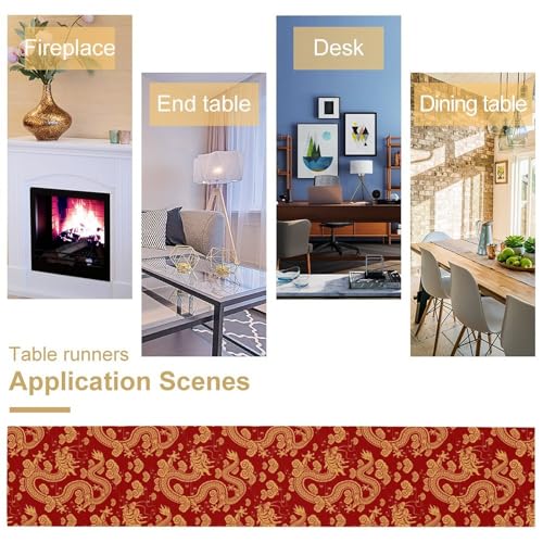 Chinese Dragon Table Runner, Asian Traditional Zodiac Dragon Spring Festival Table Runner for Home Kitchen Dining Patio Holiday Party Indoor 13x36in - color: Aisa-3, size: 13x36in
