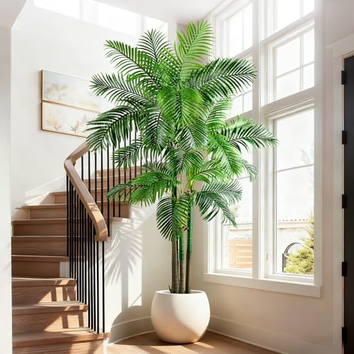 Big Artificial Palm Tree Tall Faux Tropical Trees Indoor Outdoor Realistic Floor Plants Large Fake Plant for Home Living Room Office Decor Porch Outside Patio arboles para Modern Farmhouse decoracion - color: Multi Pole Palm Tree, size: 8ft