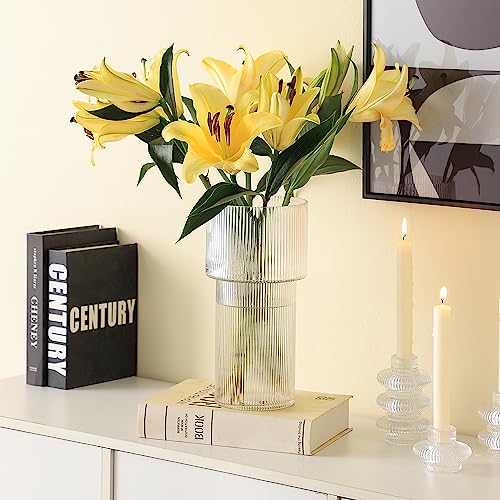 Large Glass Vase, 12 Inches Tall Vase for Flowers, Flower Vases for Bouquet, Modern Ribbed Glass Vases for Living Room, Dining Table, Office, Entryway, Mantle, Shelf, Wedding Gifts - color: Clear, size: Ribbed 12 Inches