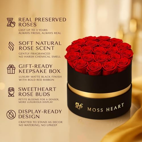 20 Mini Preserved Roses, Round Luxury Gift Box, Real Forever Roses Last 1+ Year, Premium Romantic Gift for Women, Wife, Girlfriend, Mother’s Day, Birthday, Anniversary, Valentine’s Day - color: Red, size: 20 Roses