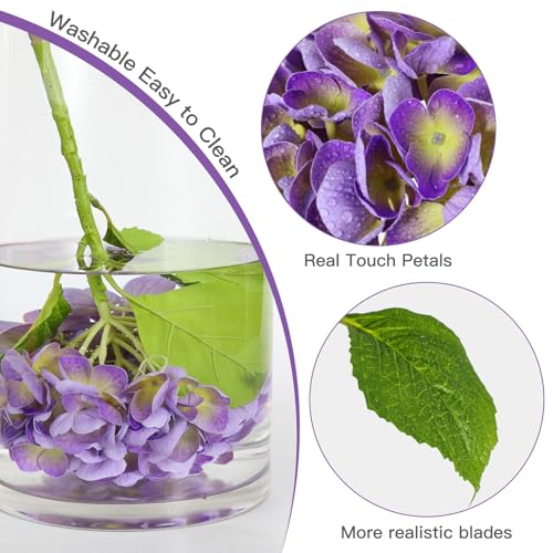 Nubry 4Pcs Purple Hydrangea Artificial Flowers, 22.5In Latex Faux Real Touch Large Hydrangea Flowers with Long Stems & Leaves for Home Office Decor Wedding Party Arrangements(Purple) - color: Purple, size: 4 Pcs