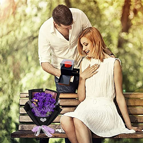 EIGHTOWN Roses Bouquet Artificial Flower - Preserved Purple Rose Flowers with Love Necklace for Her - Unique Gifts Valentine's Day, Mother's Day, Thanksgiving, Birthday, Anniversary - color: Romantic Purple