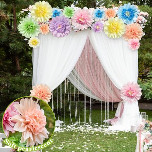 Pastel Paper Flowers, 12 Pcs Paper Flowers Decorations for Pastel Party Decor, 6 Inch, 12 Inch Crepe Paper Flower for Wedding, Party, Baby, Bridal Shower, Nursery Wall Decor, Bulletin Board - color: Pink Blue Green