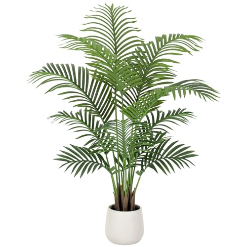 4ft Artificial Palm Tree Tall Faux Palm Tree Indoor Large Fake Plants with 12 Trunks Artificial Plants with White Pot Lifelike Leaves for Home Office Decor Living Rooms Bedrooms - color: Palm Tree 4ft