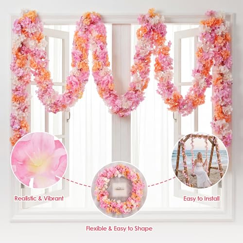 4 PCS Cherry Blossom Garland Artificial Silk Flower Vine Hanging Floral Decor for Wedding Arch Party Home Garden Wall Decoration (Colorful) - size: 70in-4pcs-Colorful