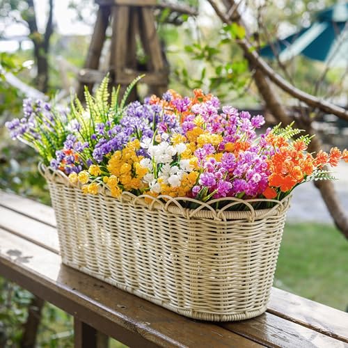 Der Rose 24 Bundles UV Resistant Artificial Flowers for Outdoors Faux Ferns Fake Plastic Flowers for Spring Home Garden Courtyard Patio Front Porch Decor - color: Multi-color C