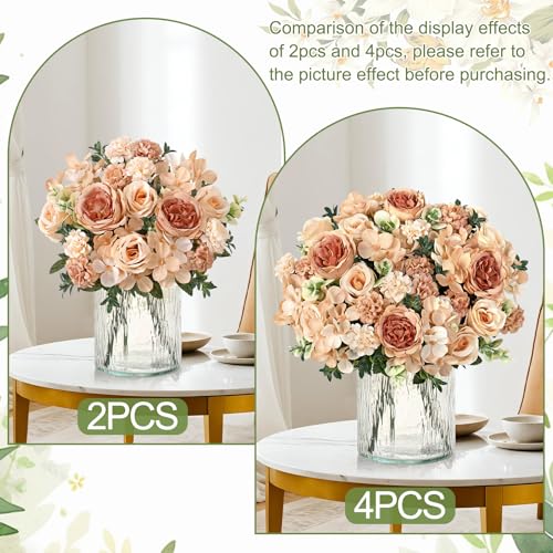 4 Packs Peonies Artificial Flowers Silk Champagne Artificial Peonies Bouquet Fake Flower Arrangements Mixed Roses Hydrangea with Stems for Centerpiece Table Wedding Bridal Bouquets Home Decor - color: Champagne