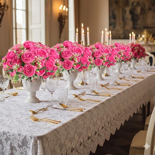Peonies Artificial Flowers 12 Bundles Pink Flowers Bouquet, Lifelike Silk Fake Peonies with Stems for Home Table Centerpieces, Wedding, Party & DIY Bridal Floral Arrangements (Rose red) - color: Rose Red