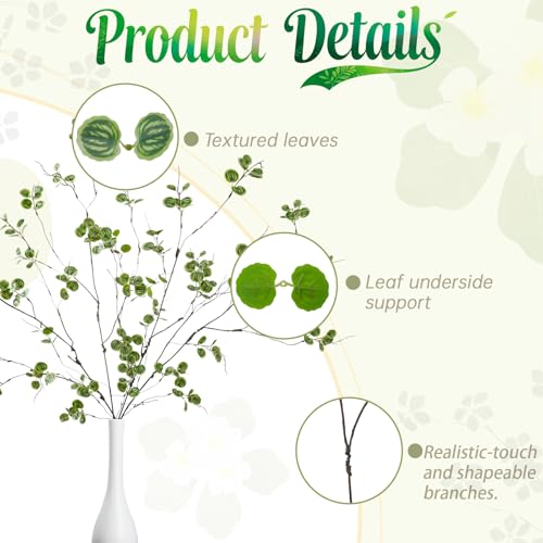 4 Pcs 38.5" Tall All-Green Artificial Branches with Leaves, Realistic Faux Ficus Greenery Stems, Bendable Fake Plant Twigs for Tall Floor Vases, Home Centerpiece, Office & Spring Decor (MN Watermelon) - color: Mn Watermelon