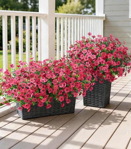 Ivydale Artificial Flowers for Outdoor 24 Bundles Fake Mums with Eucalyptus Leaves UV Resistant Silk Faux Daisy Flower Plant for Outside Home Porch Patio Window Box, Rose - color: Rose