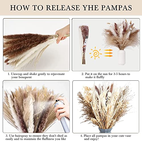 Dried Pampas Grass Decor 110 PCS Dried Plants,Dried Flowers Natural pompas Floral for Wedding, Boho Decor , Home, Rustic Party, Baby Shower Arrangement Centerpiece Table Decorations - color: Multi-colored-100pcs
