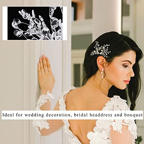 50 Stems Artificial Bouquet, Craft Acrylic Flower Wire Stem Water Drop White Pearl Beads, Handmade Floral Strands for Valentine Wedding Decortaion