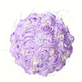 Bridal Wedding Bouquet with Pearl Brooch Bouquet for Bride Bridesmaid Quinceanera Satin Rose Flower Bouquet Wedding Light Purple 8.7in - color: Light Purple