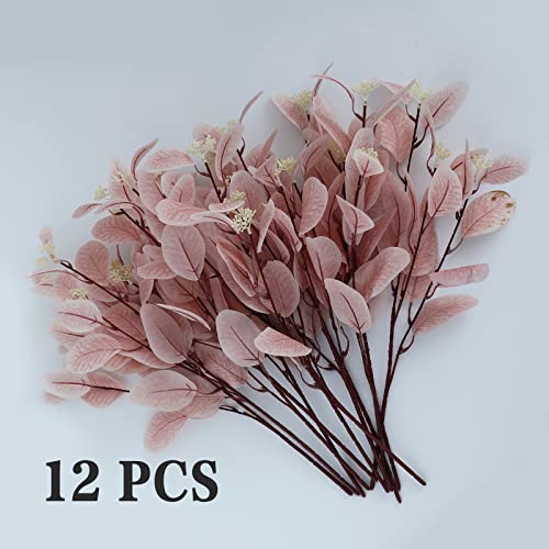 dallisten 20" Silk Artificial Eucalyptus Stems, 12 Pcs Fake Eucalyptus Stem with Leaves Berries, Greenery Plants Floral Decorations for Wedding Party Home Flowers Arrangement Boho Decor (Blush) - color: Blush