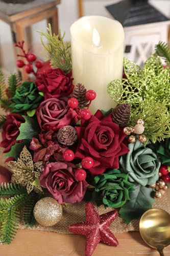 YYHUAWU Christmas Flowers Artificial,Poinsettias Artificial Christmas Flowers and Mix Silk Flowers Fake Roses Combo for DIY Wedding Bridal Bouquet, Centerpieces, Home, Floral Arrangement Decor, etc. - color: Chrismas Red