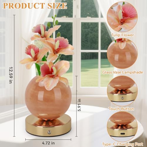 Flower Table Lamp, 3 Colors Orchid Night Light, Cordless Touch Dimming Artificial Flower with Vase Lamp, LED Desktop Decorative Landscape Lights for Festival Party Home Decor (Champagne Orchid) - color: Champagne Orchid