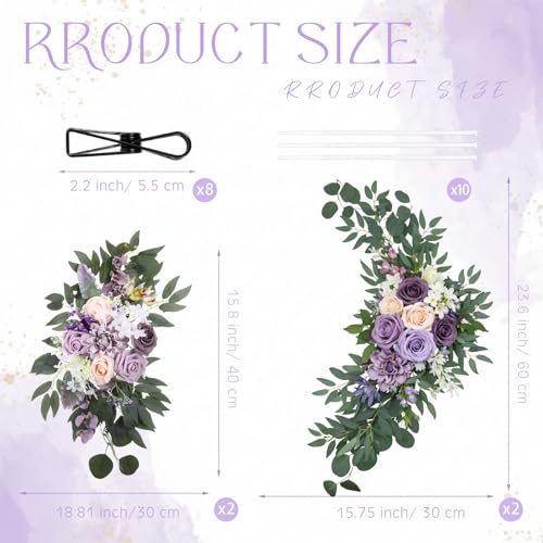Hotop Wedding Arch Flowers Set of 4 Artificial Flower Swag Wedding Faux Floral Swag with 10 Cable Tie and 8 Clip for Party Welcome Signs Ceremony Reception Backdrop Decor(Dreamy Purple) - color: Dreamy Purple