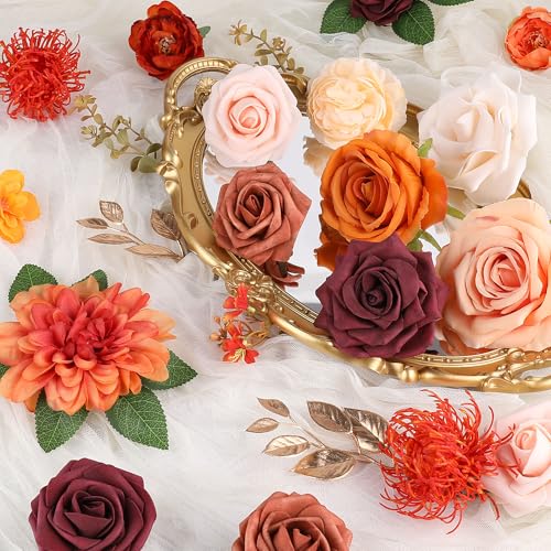 AGIRL Artificial Flowers Combo Silk Mix Terracotta Fake Flower with Stems for DIY Wedding Bouquets Centerpieces Arrangements Table Chair Decor Baby Shower Home Decor (Terracotta) - color: Terracotta