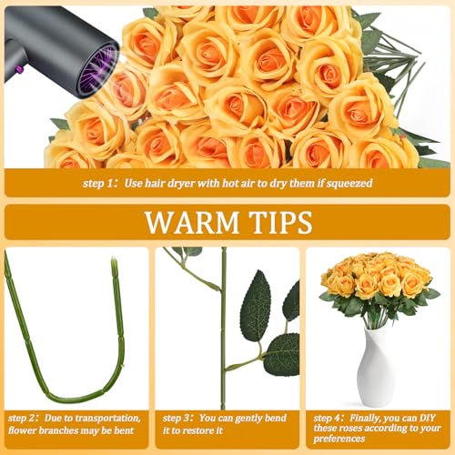 30pcs Fake Roses Artificial Silk Flowers Long Stems Bouquet for Wedding Bridal Shower Party Home Decoration (Gradient Yellow) - color: Gradient Yellow